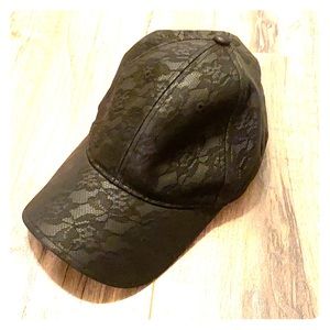 bebe Faux Leather lace-print black hat 🧢